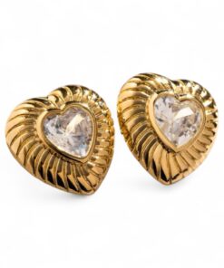 Brinco Coração Cristal - Banho de Ouro 18K