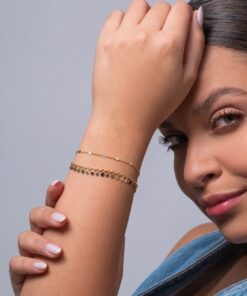 Alternative view of Pulseira Plaquinha Bolinha – Banho Ouro 18K