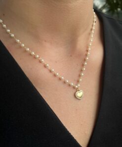 Alternative view of Colar Coração Pérolas e Zircônias - Banho Ouro 18K