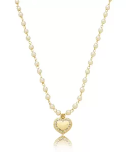 Colar Coração Pérolas e Zircônias - Banho Ouro 18K