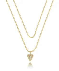 Colar Duplo Bolinhas e Coração - Banho Ouro 18K