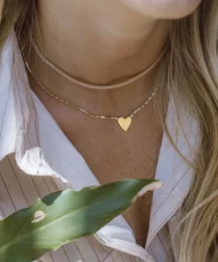 Alternative view of Colar Coração Mini Baguete - Banho de Ouro 18K