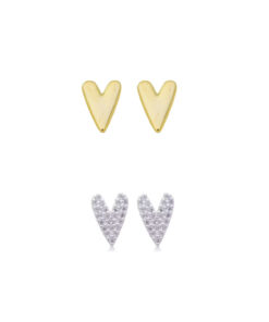 Brinco Duplo Heart – Banho de Ouro 18K e Ródio Branco