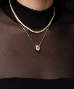 Alternative view of Colar Cravejado Oval Coração – Banho Ouro 18K