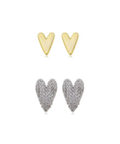Brinco Duplo Heart G – Banho de Ouro 18K e Ródio Branco