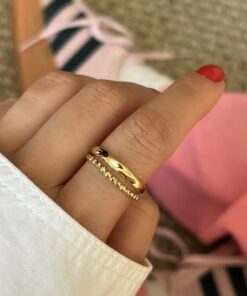 Anel Duplo Bolinhas Regulável – Banho de Ouro 18K