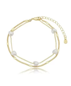 Pulseira Mini Corações e Pérolas – Banho Ouro 18K